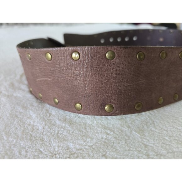 Womens Y2K Vintage Belt Brown Leather Round Brass Medallion Buckle Calvin Klein - Picture 7 of 7